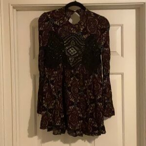 Multicolor Patterned Top with Black Lace Detail